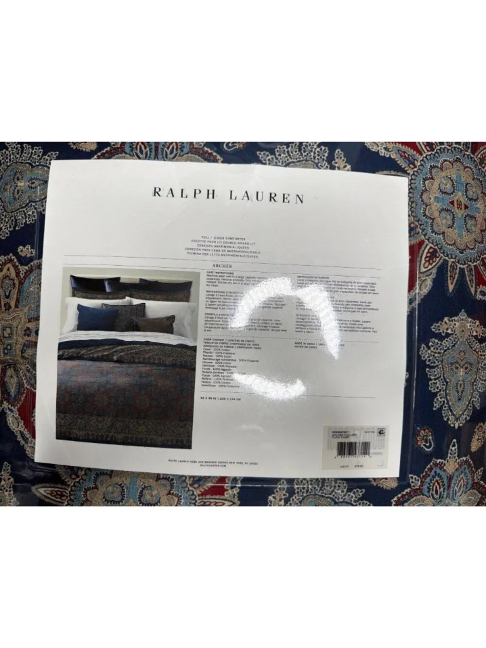 NWT Ralph Lauren Home Archer Foulard Comforter Navy Multi Size Full/Queen